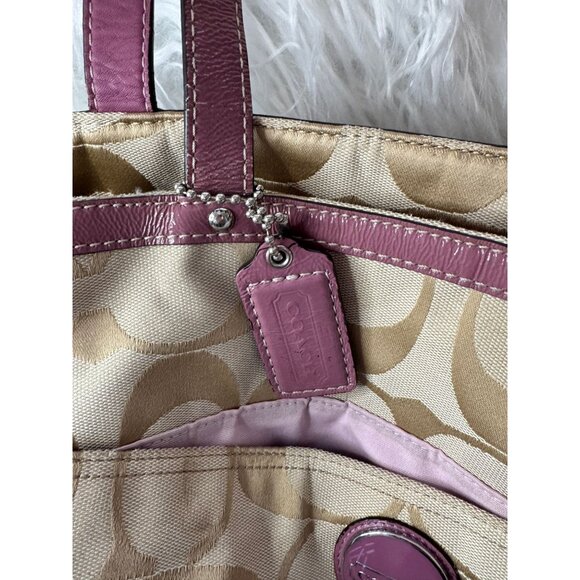 Coach Signature Canvas Tote Bag/Diaper Bag Pink Leather‎ Trim & Shoulder Strap - Picture 3 of 16